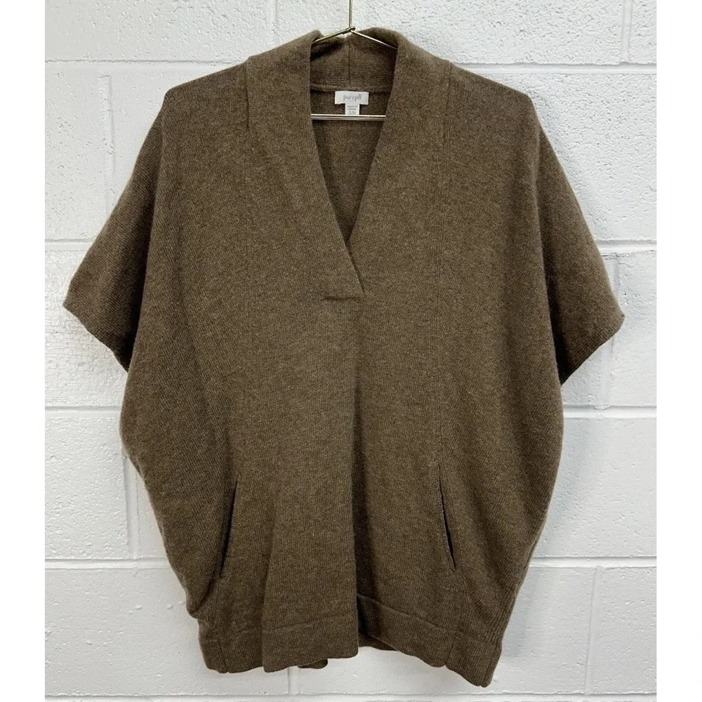 J.Jill Pure Jill Marled Wool Blend V-Neck Poncho Sweater‎ Vest Brown / Medium